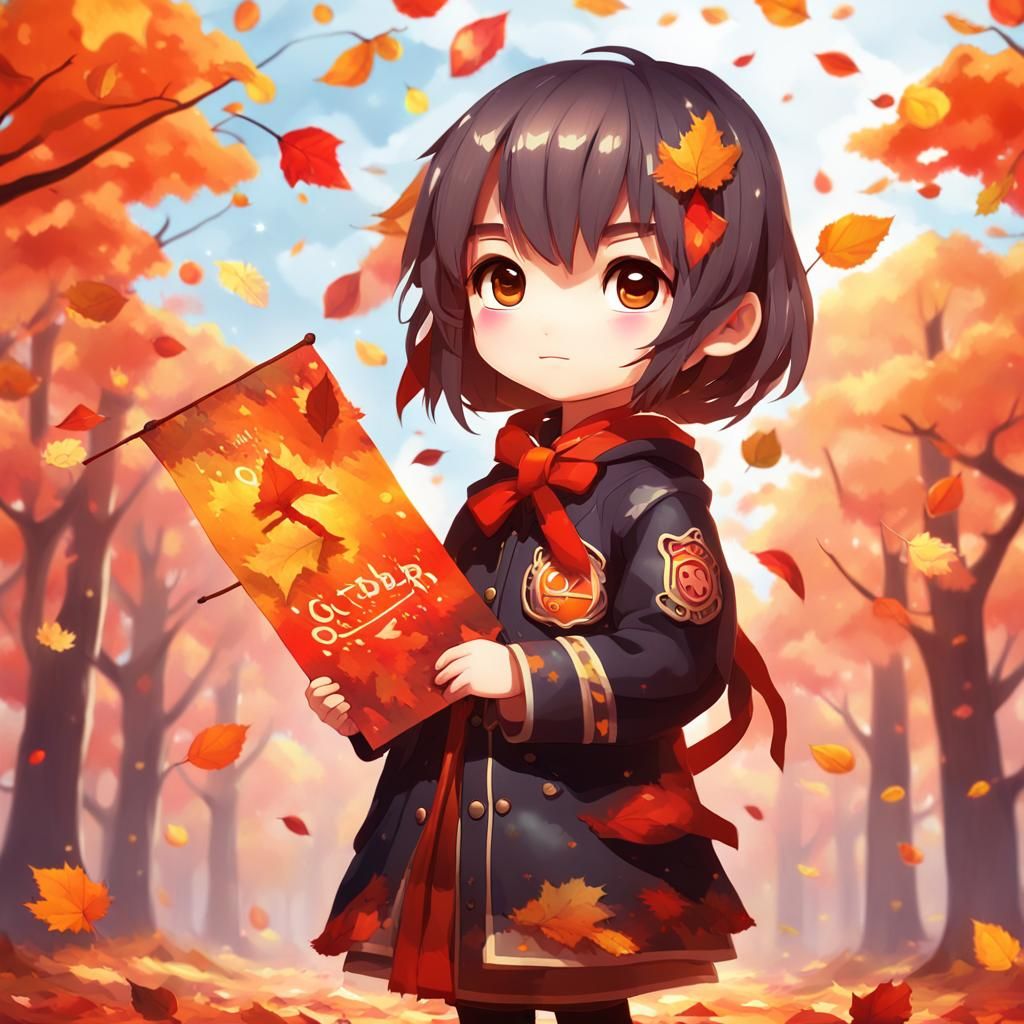 Chibi October Banner in Vibrant Anime Style