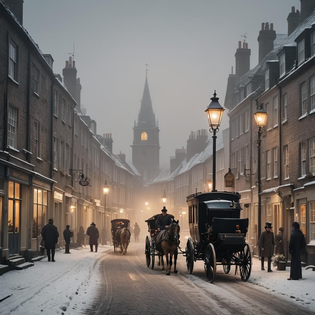 Quaint English Town: Winter Morning in the 1800s