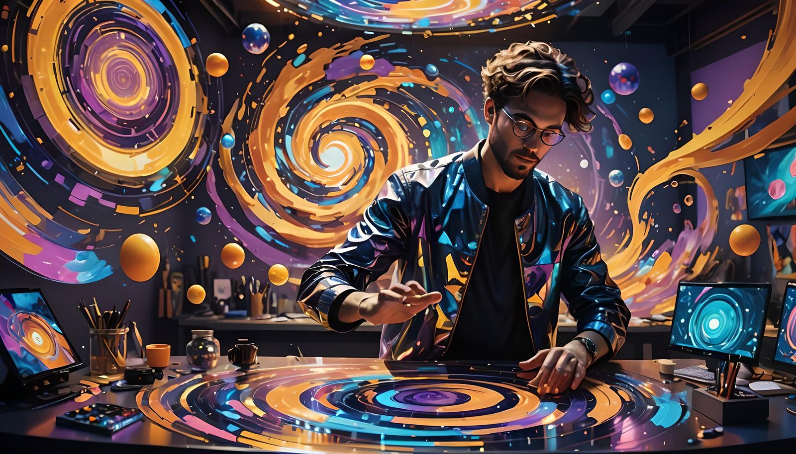 Futuristic Digital Artist Creating a Masterpiece