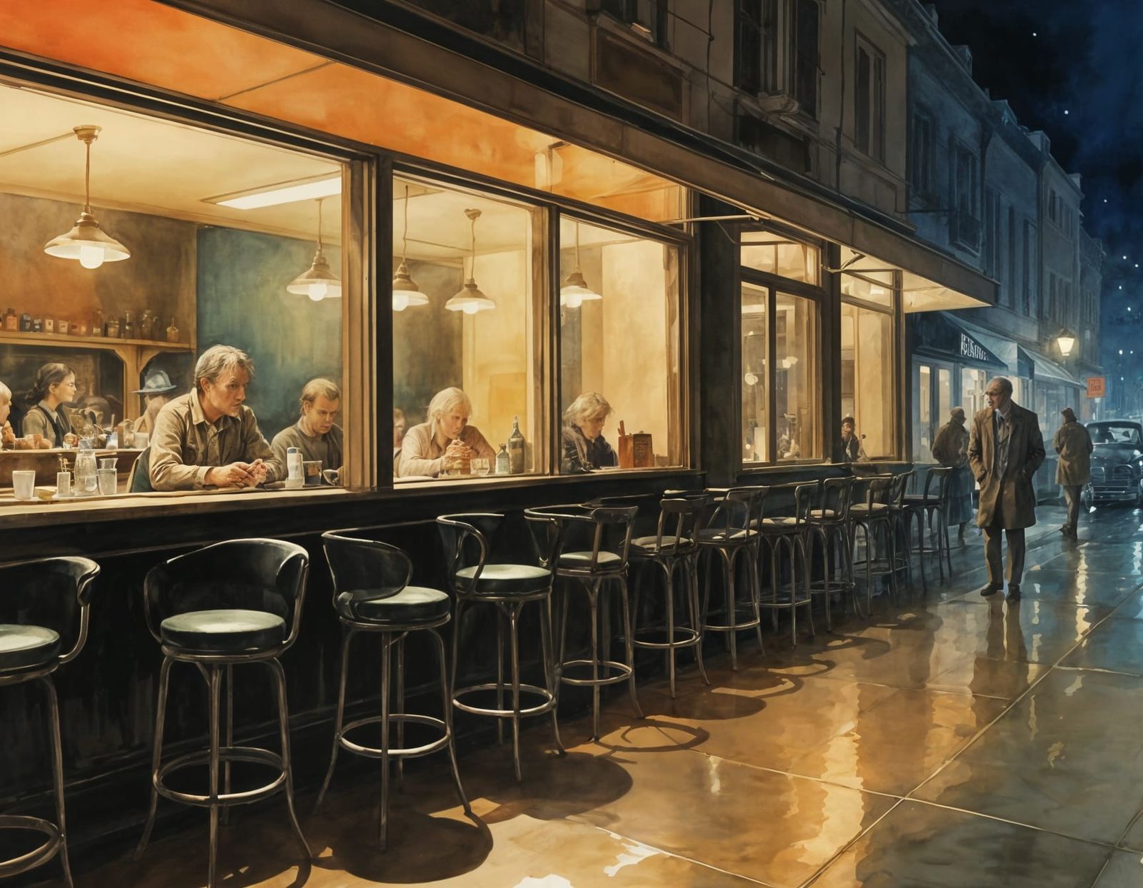 Moebius Watercolor Night Scene