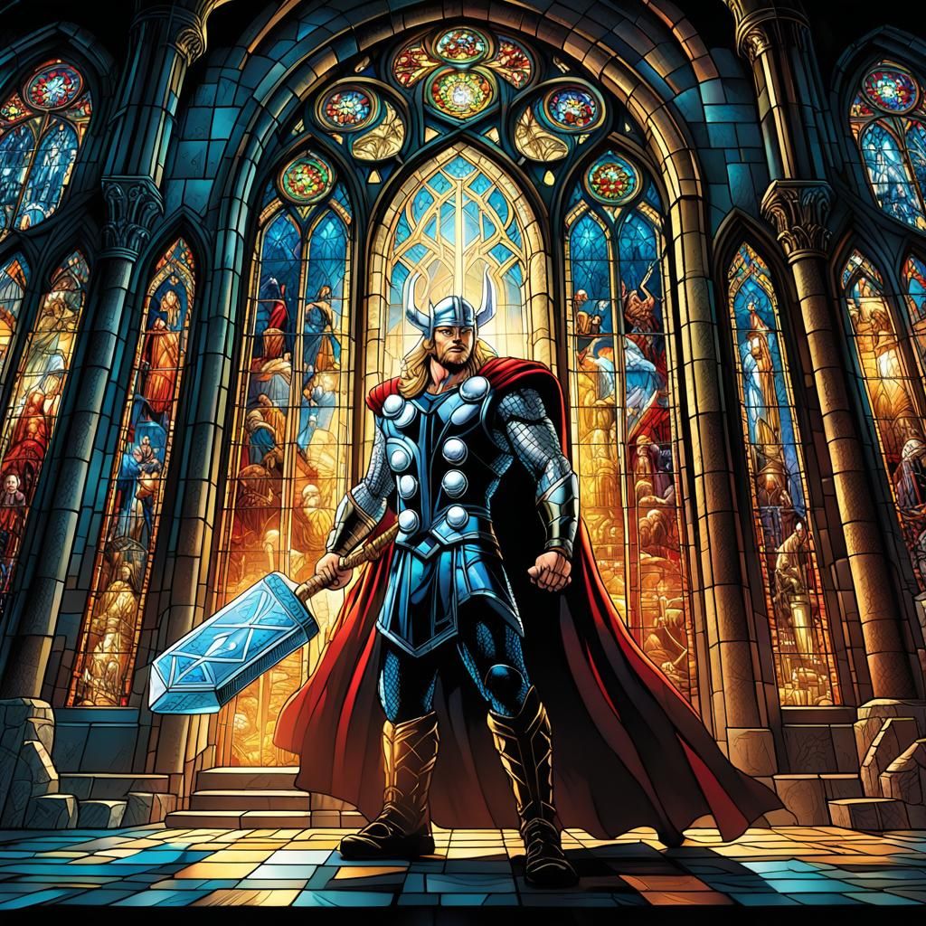 Thor in Stained Glass Castle, Comic Book Art