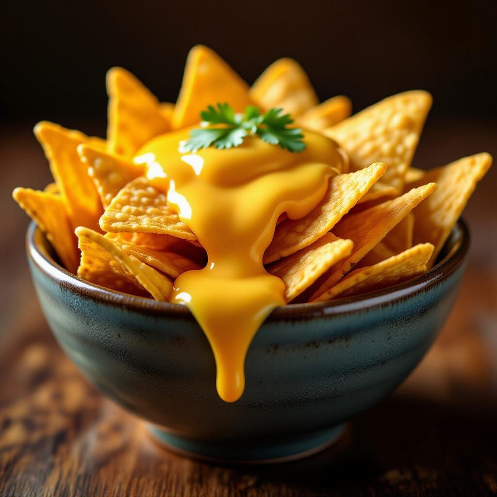Crispy Nachos with Molten Cheese Sauce Close-Up