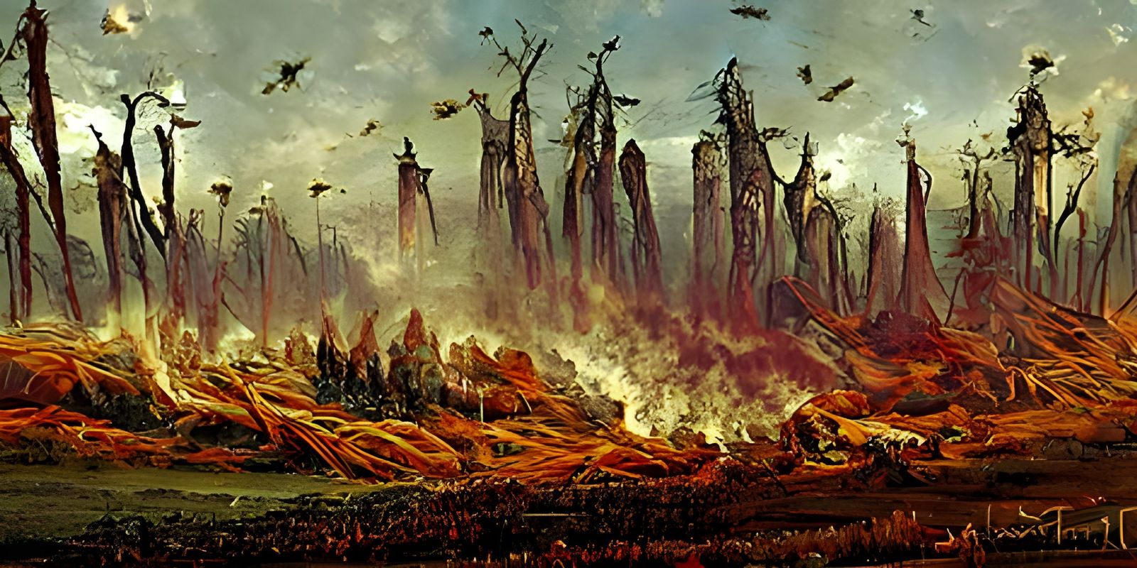Locust Plague Over Burning Dystopian Landscape