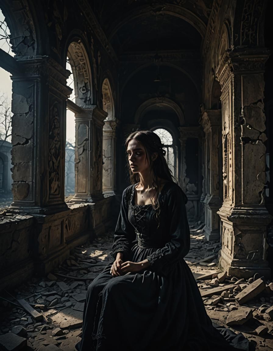 Dark Beauty: Lady in Sorrow at Ruined Palace