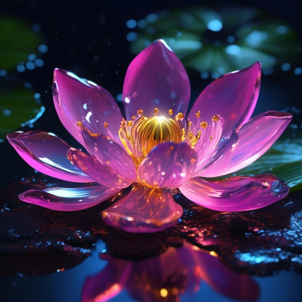 Shimmering Crystal Lotus Flower in Moonlight