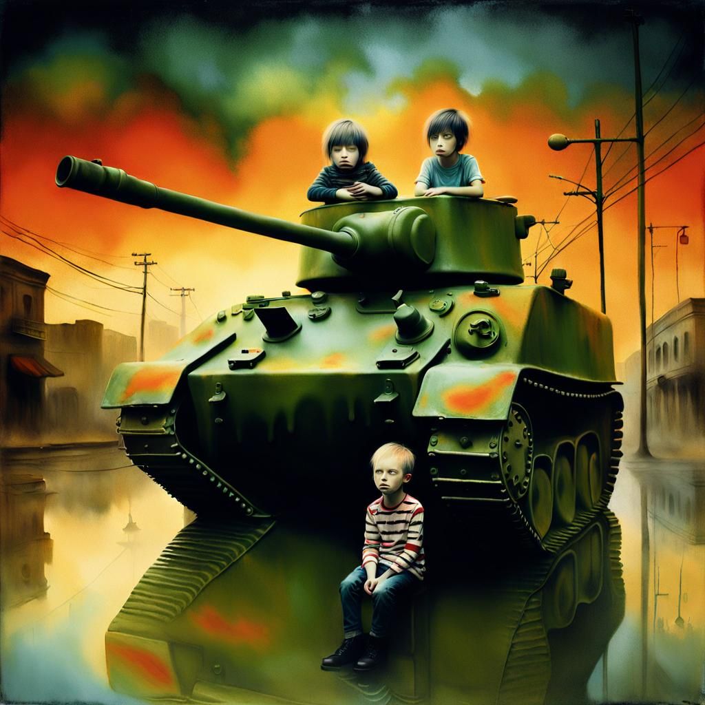 Surreal Boys in Tank: A Vivid Photo