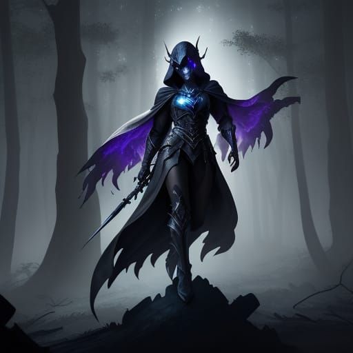 Shadow Elf Assassin in Midnight Forest Glows with Ethereal L...