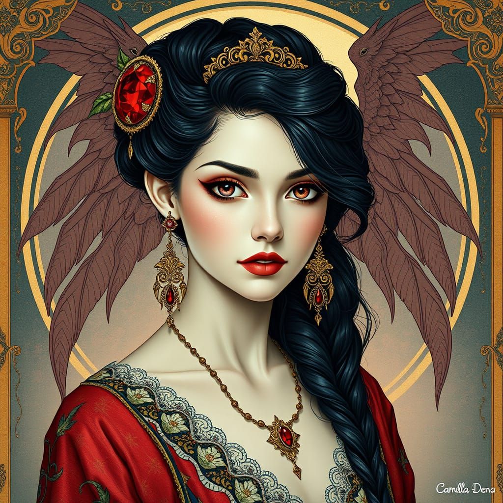 Mystical Woman with Ruby Eye in Art Nouveau Style