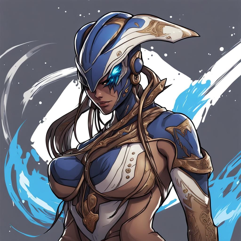 Samoan Warframe in Anime Key Visual Style