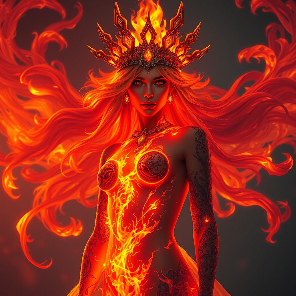Majestic Fire Goddess in Detailed Matte Painting