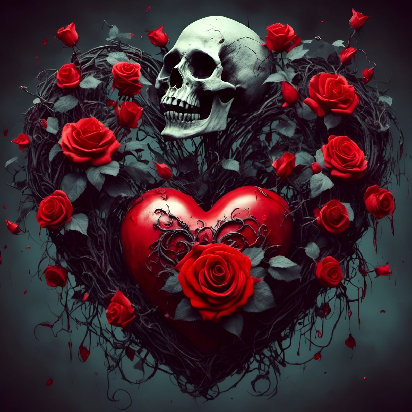 Heart, valentine, romance, love, roses, ivy, skulls <lora:Eclipse:1.0>