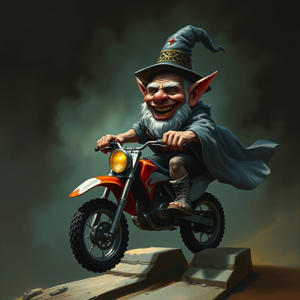 Troll Magician on Motocross Bike in Dark Fantasy Style