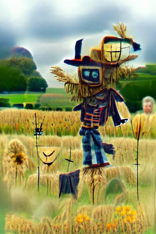 Cinematic Scarecrow in Prairie Field