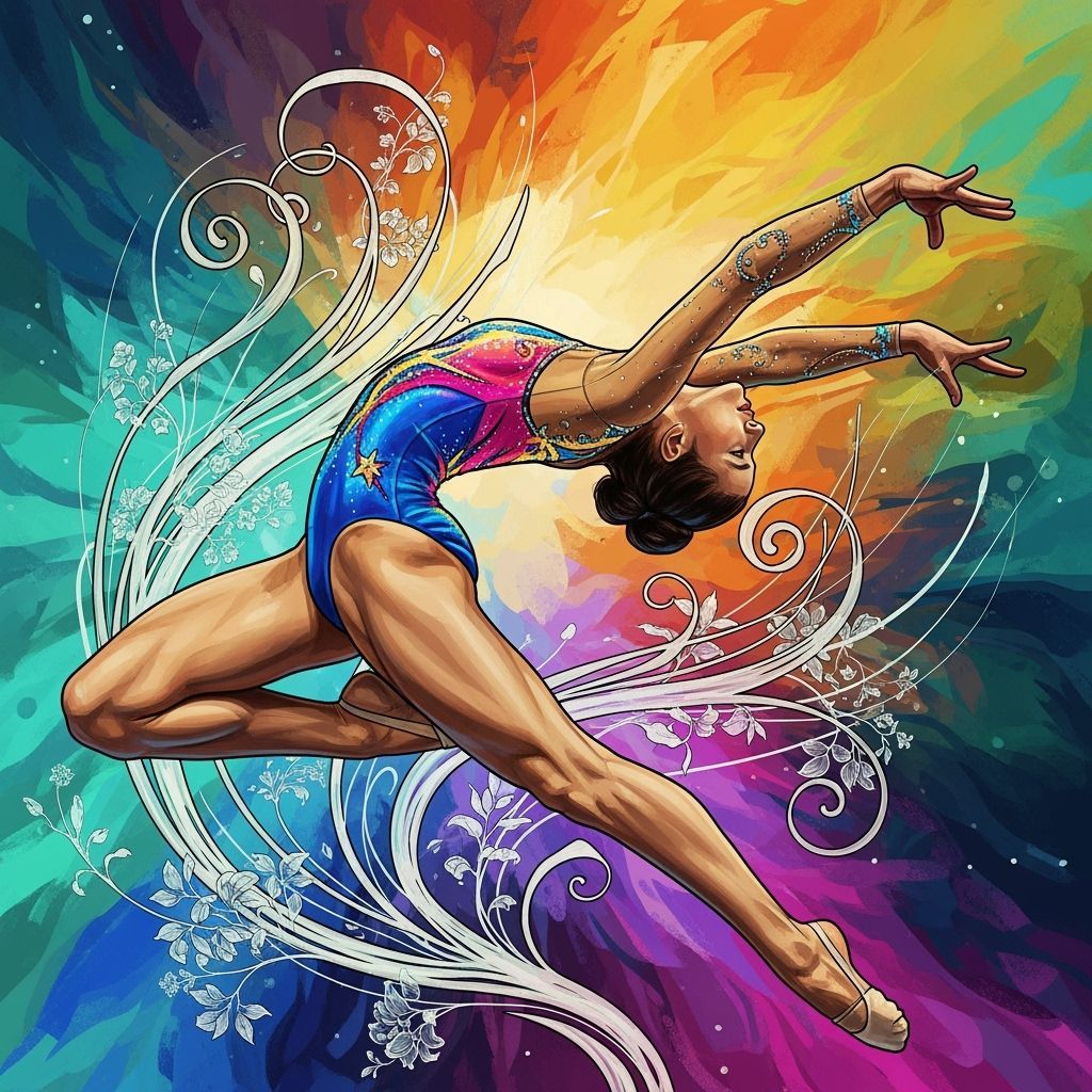 Gymnast Mid-Flip in Art Nouveau Style