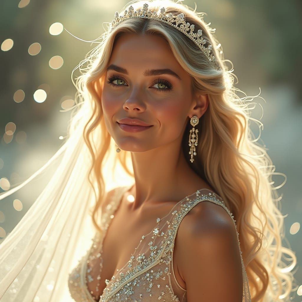 Radiant Woman in Crystal-White Gown with Tiara