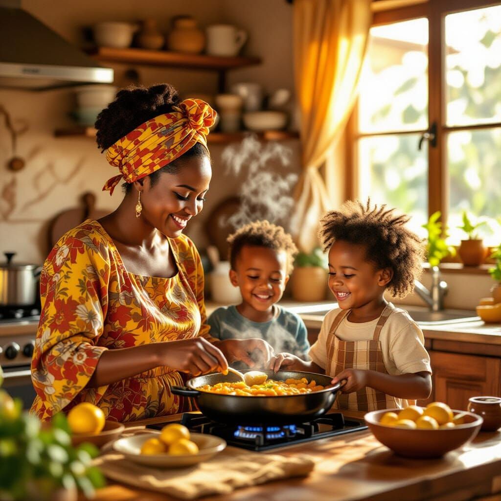 Ethiopian Mother Cooks Joyfully for Children