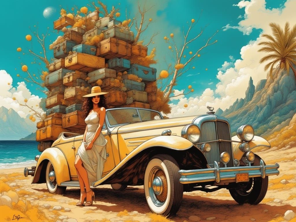 Driving to the Sea in Surreal Dali Landscape