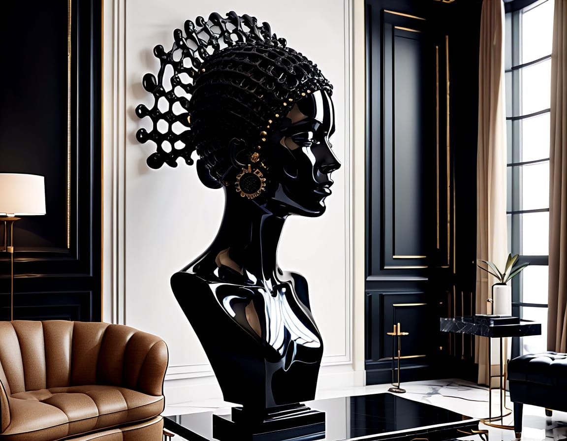 Surrealistic Female Figure in Black Onyx with Intricate Deta...