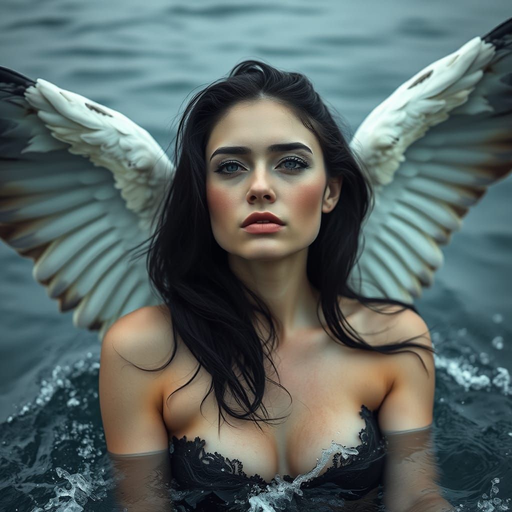 Angel Mermaid in Stormy Ocean