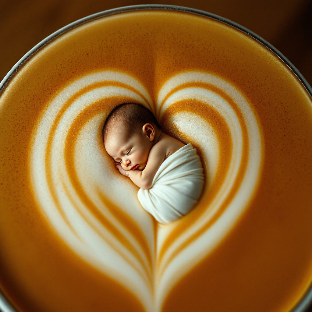 Latte Art Portrait of Baby in Heart Design