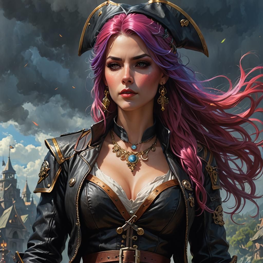 Epic Female Pirate Portrait in Anime Style