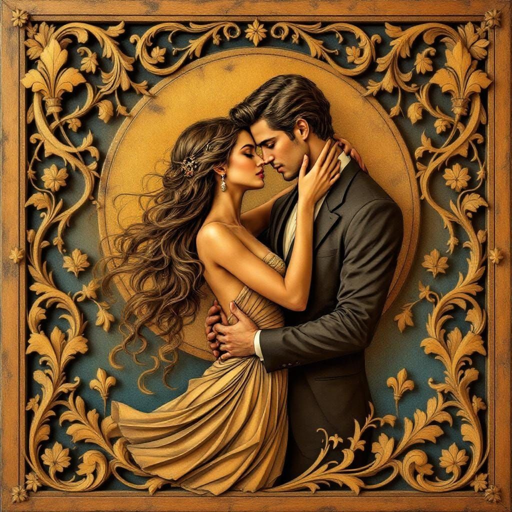 Romantic Tango Couple Carved in Wood