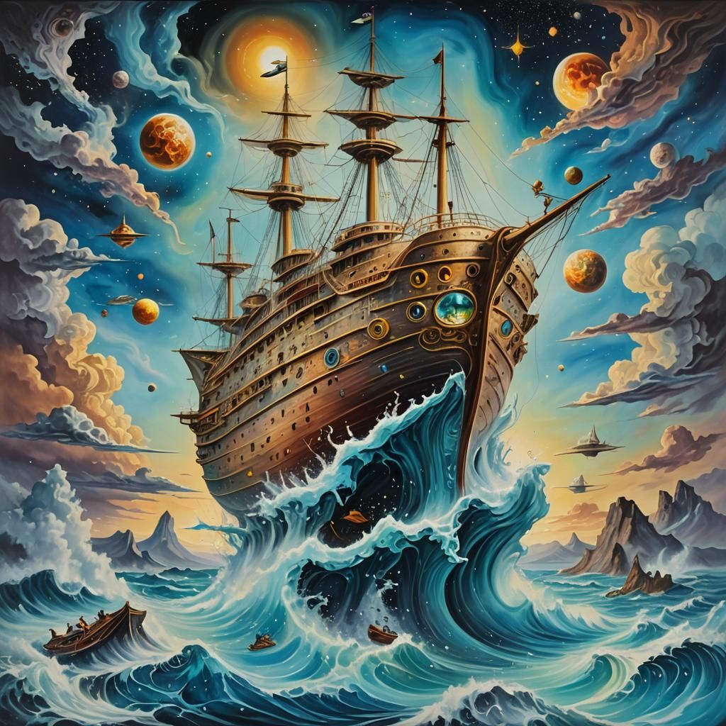 Holographic Astral Ship by Pablo Amaringo, Surrealism