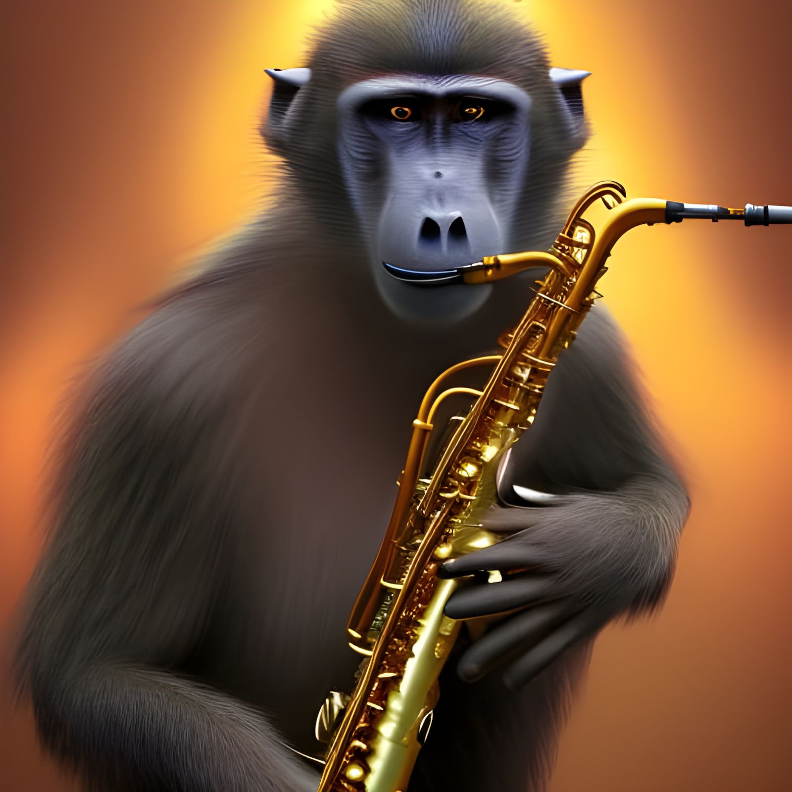Baboon Saxophonist: Hyperdetailed Concept Art
