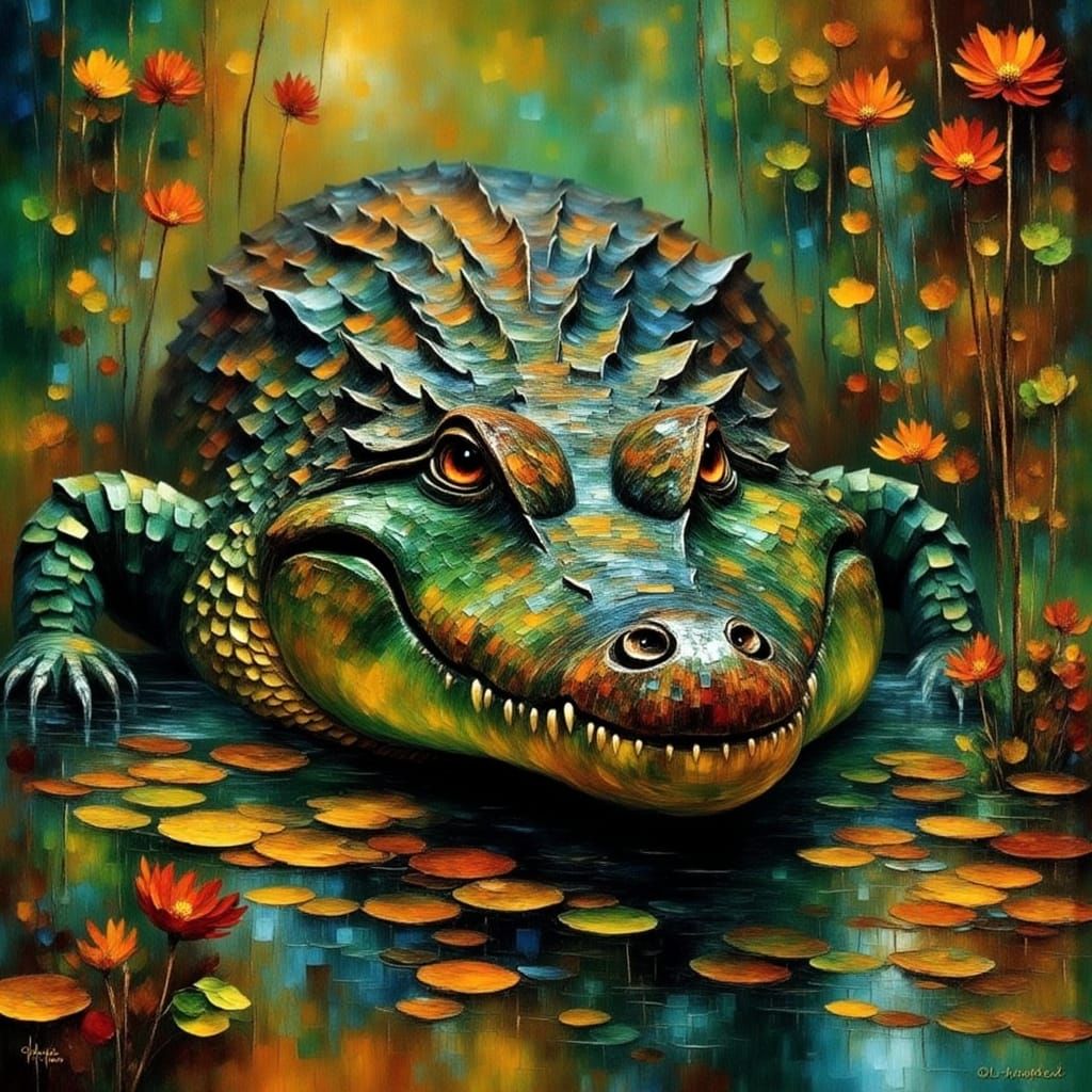 Gritty Crocodile Portrait in a Diamond-Inspired Art Style