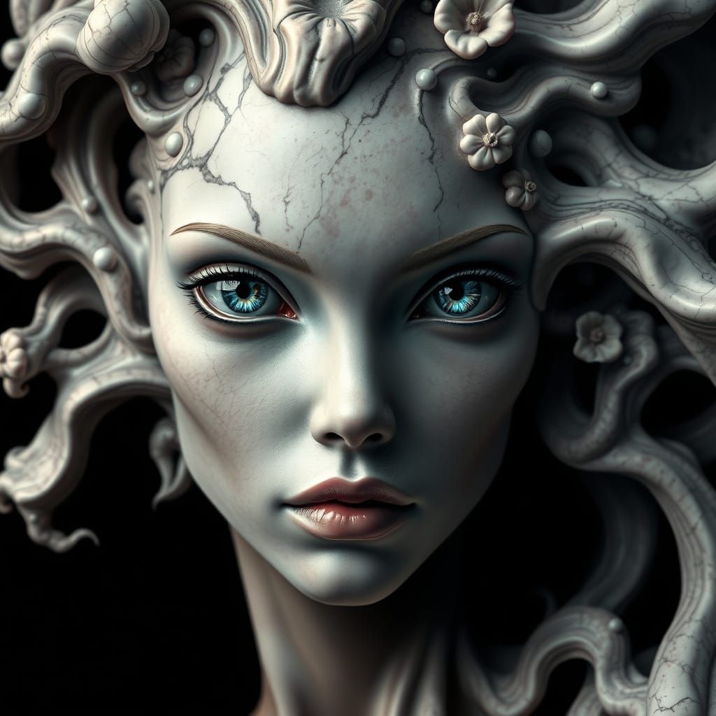 Alien Woman Portrait in Biosurreal Art Nouveau Style