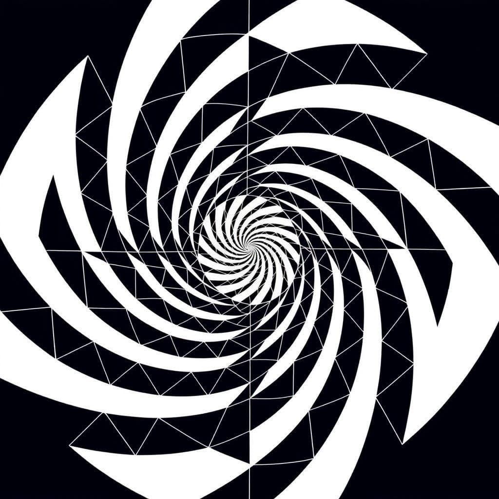 Psychedelic Tunnel of Harmonizing Shapes in Sharp B&W