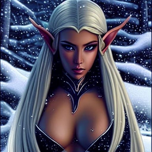 Three Nude High Elves in Snowstorm: Hyperrealistic Digital A...