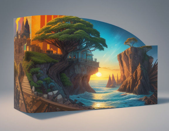 Vibrant Sunset Scene with Surfing Figures