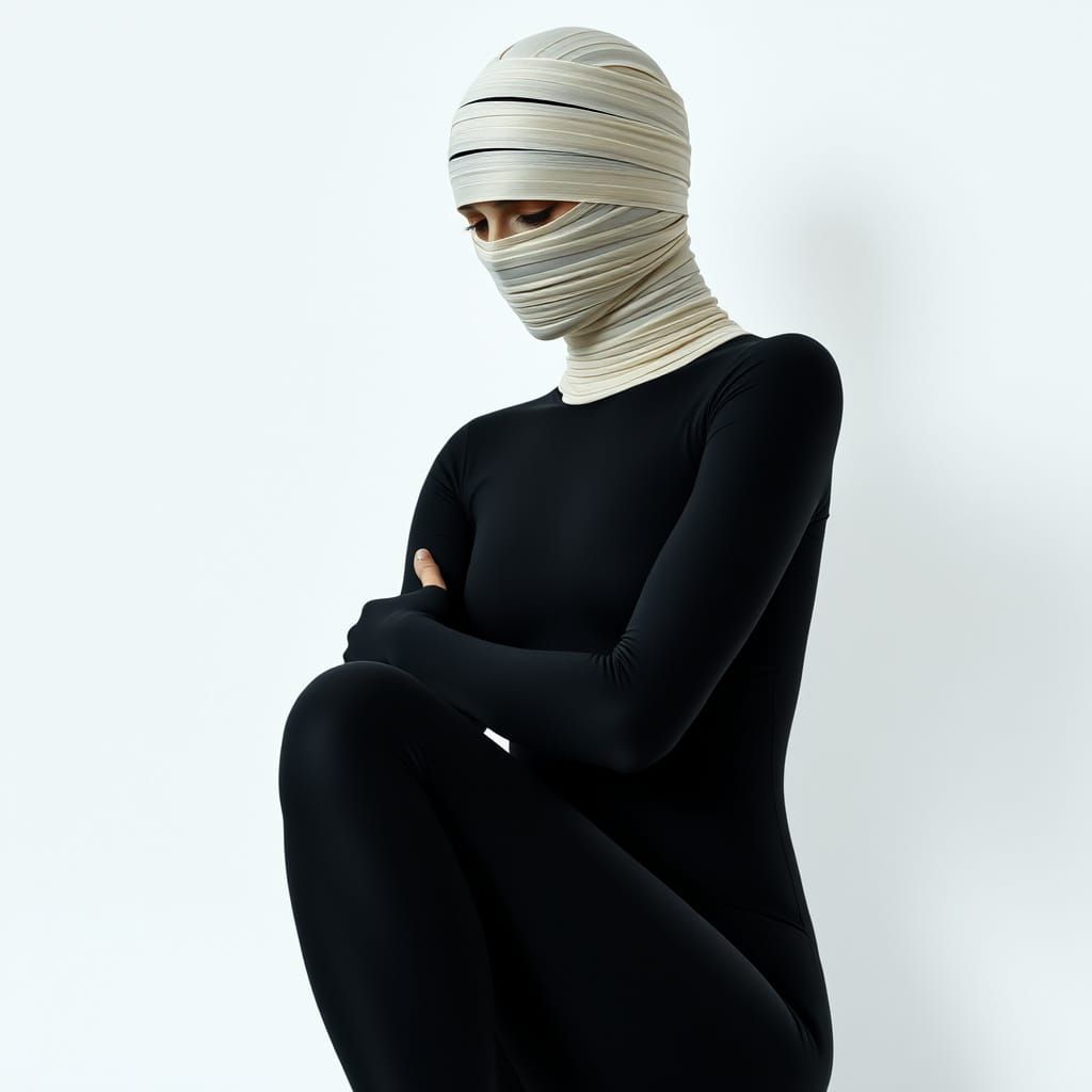 Mummified Woman in Futuristic Zentai Suit