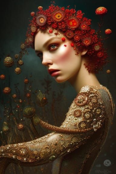 Elaborate Mushroom Princess with Mosaic Skin