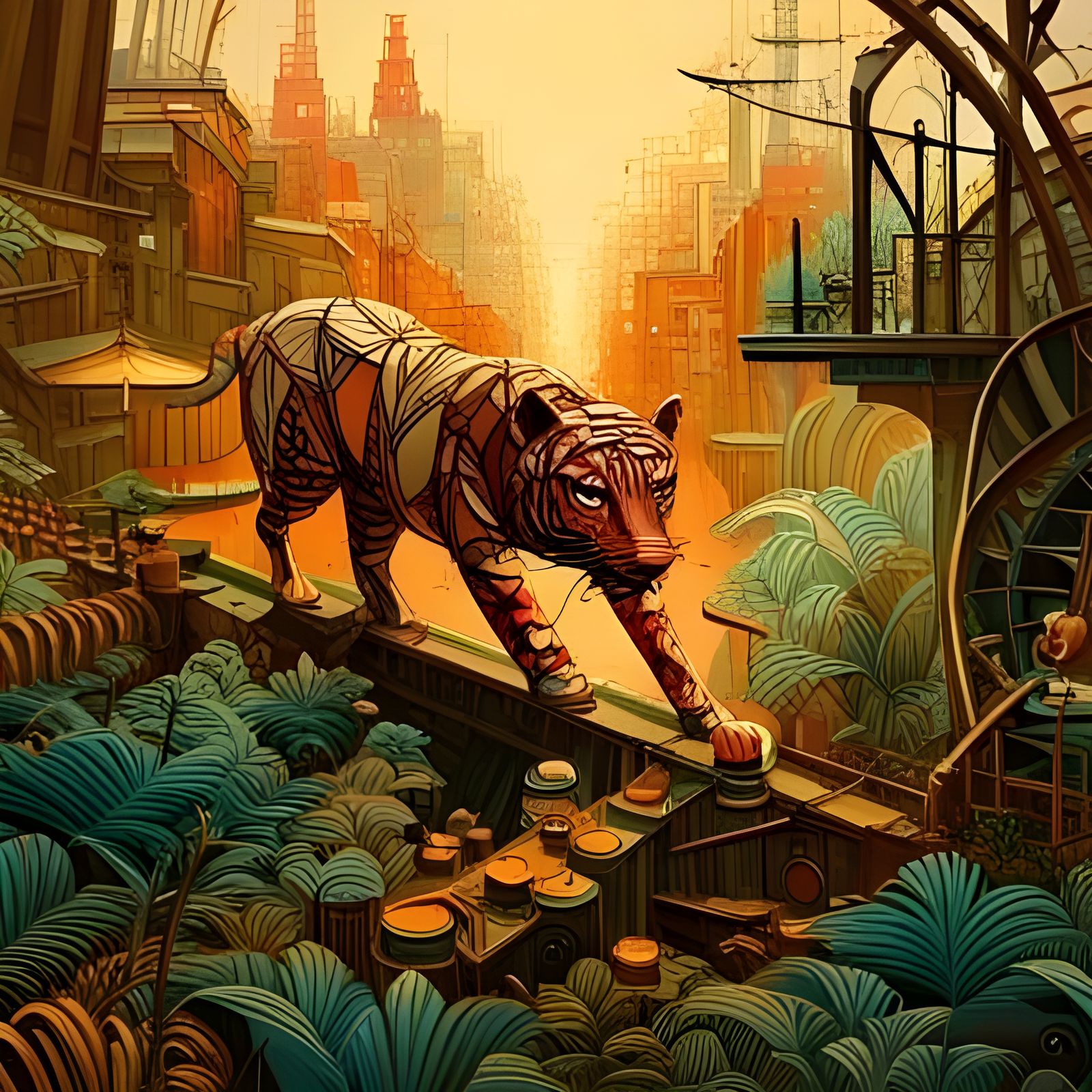 Intricate Clockwork Tiger Digital Art