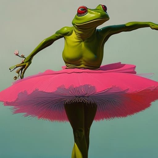 Frog in Pink Tutu: Expressionist Digital Art