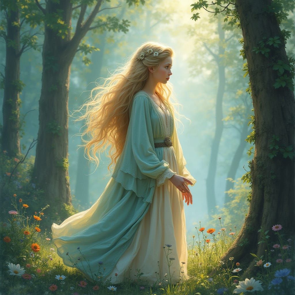 Luna Lovegood in Whimsical Forest, Dreamy Surrealism