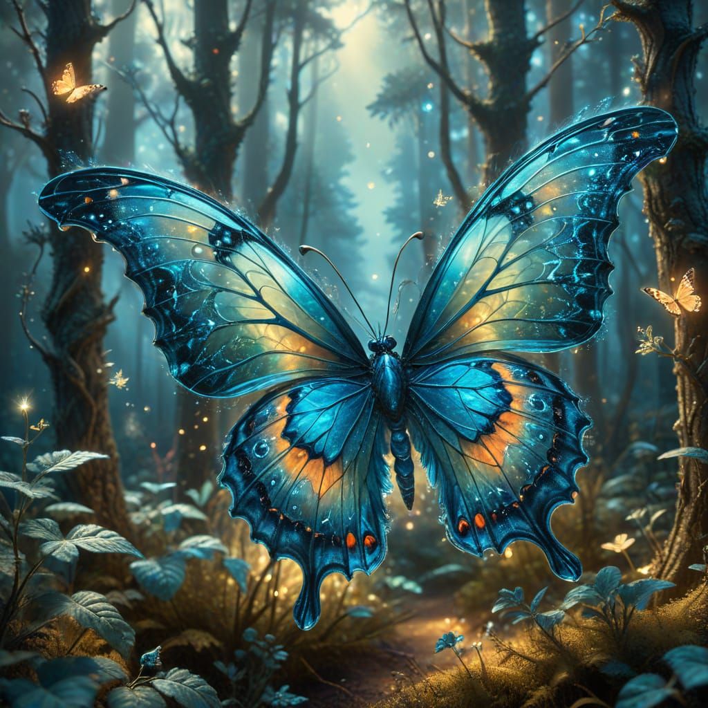 Bioluminescent Butterfly in Surrealist Dream Forest