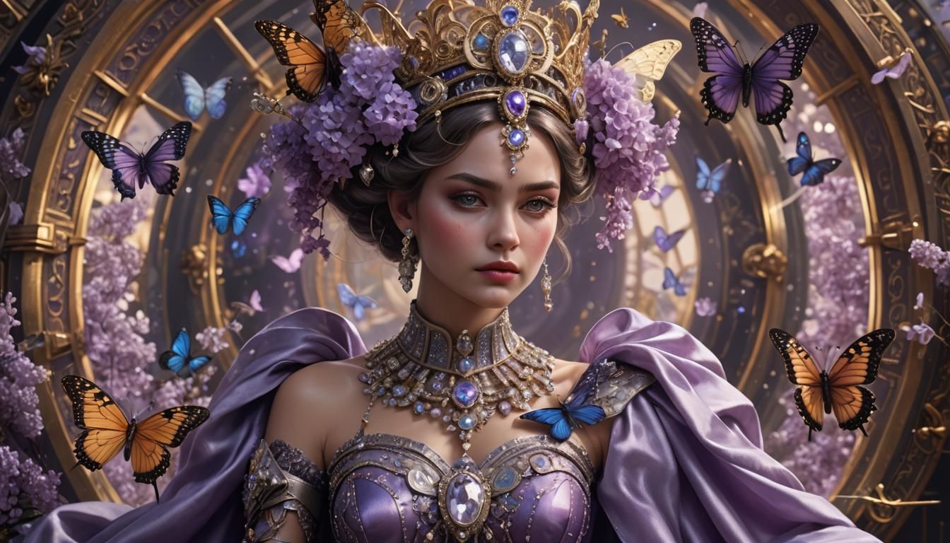Queen in Lilac Silk With Butterfly Crown