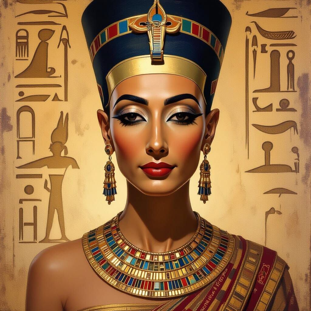 Nefertiti Portrait in Classical Oil Painting Style