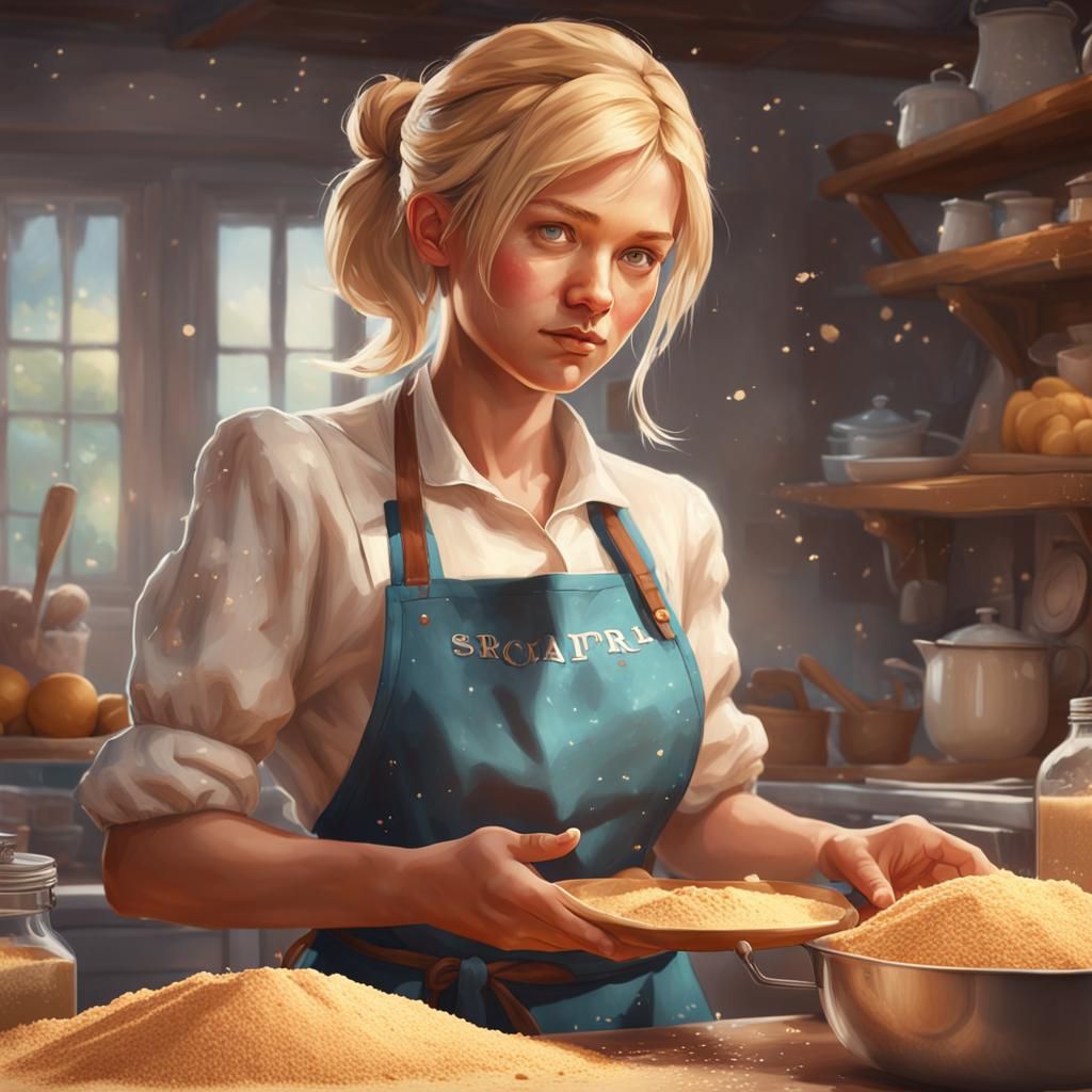 Blond Girl Baking: Hyperdetailed Portrait
