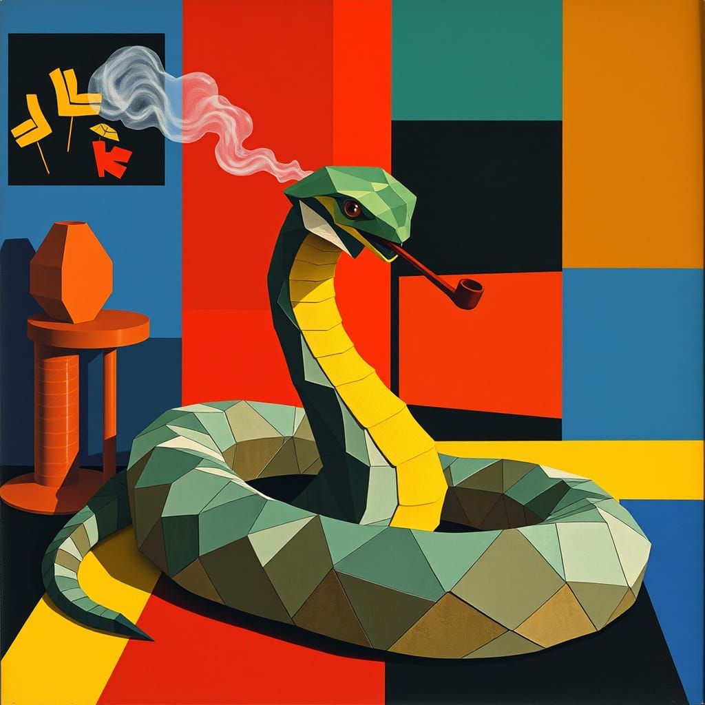 Cubist Serpent in Modernist Interior