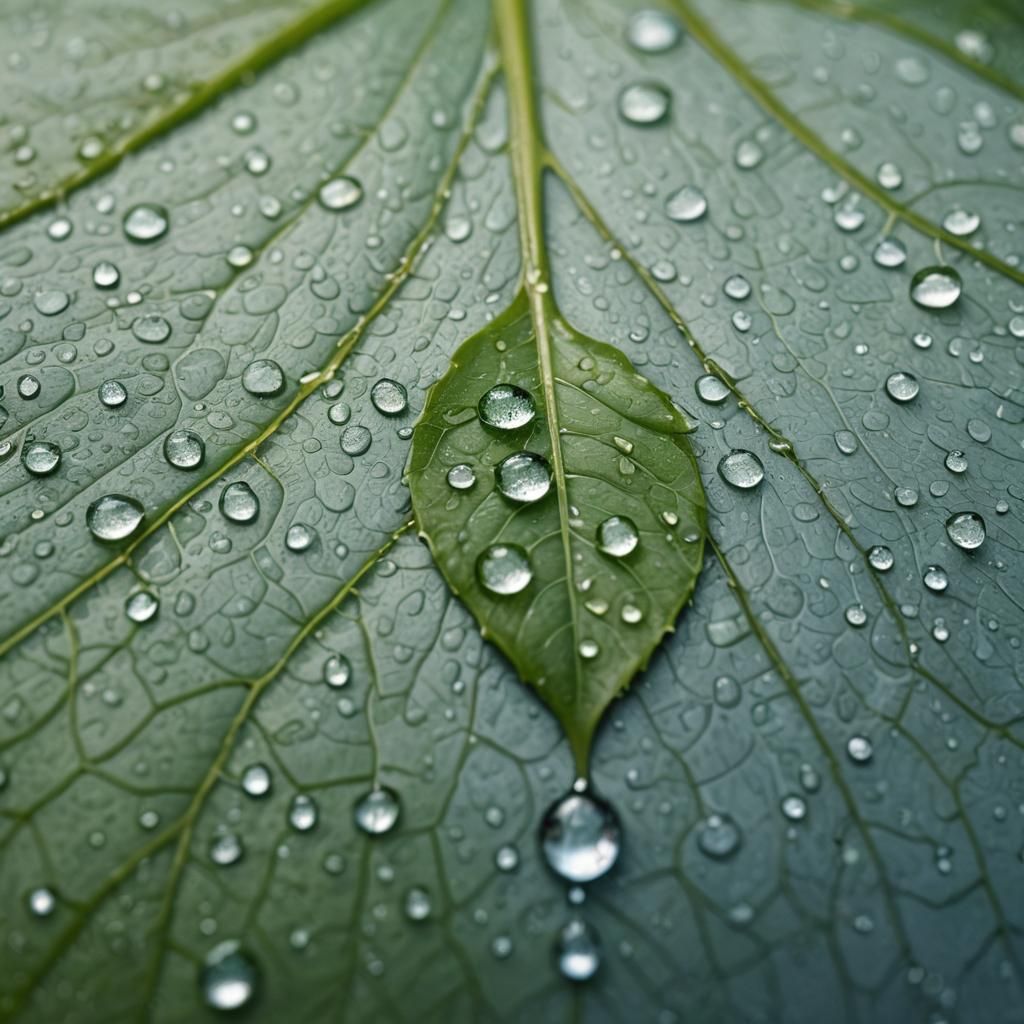 Macro Raindrop on Leaf: Hyper-Realistic Close-Up