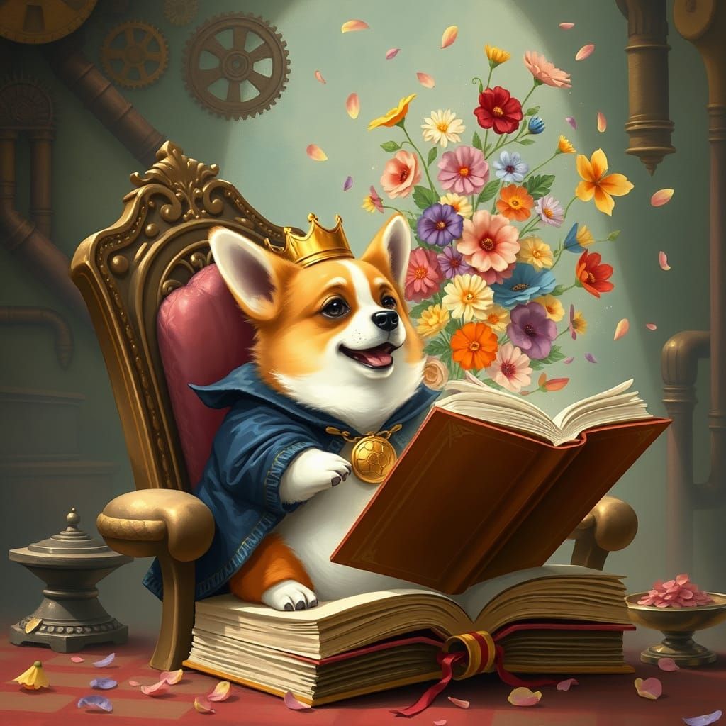 Corgi King's Spell Mishap in Storybook Style