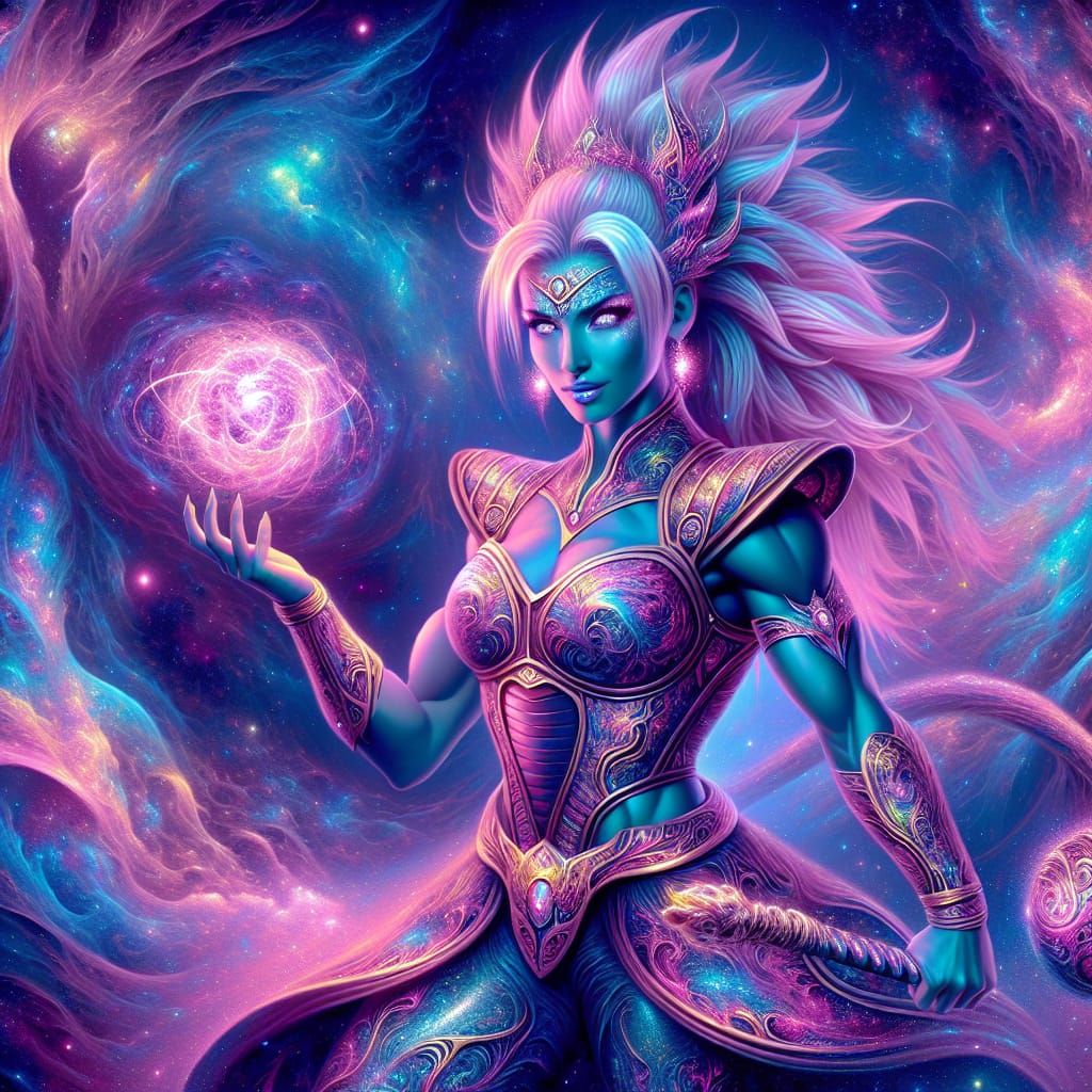 Electric Goddess in Cosmic Nebula: Digital Art