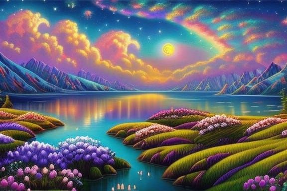 Sci-Fi Zen Garden with Cosmic Sky