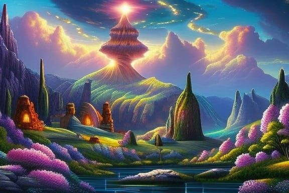 Futuristic Alien Zen Garden Under Cosmic Sky