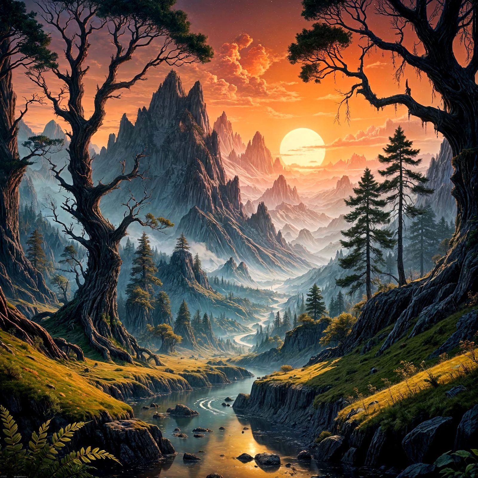 Ethereal Dreamscapes in Continuous Line Drawing Style