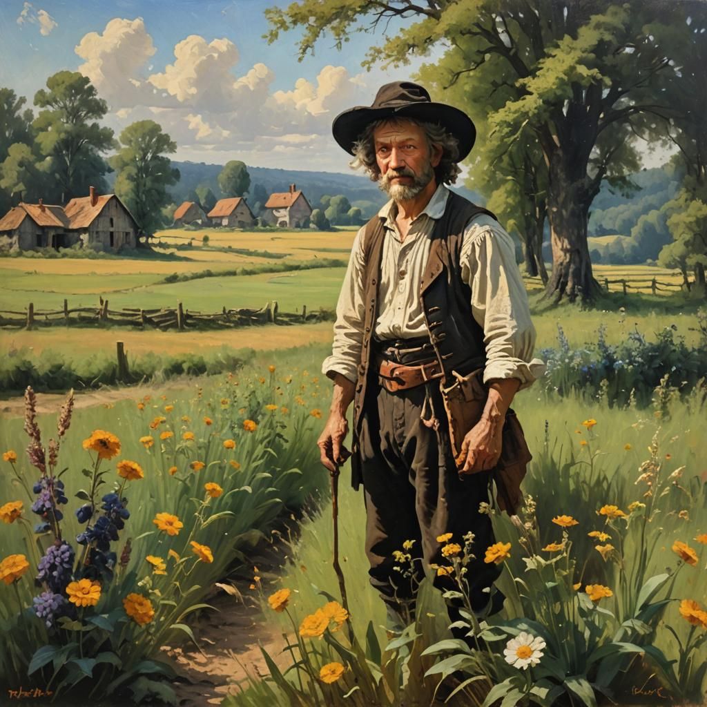 Farmhouse Summer Field in the Style of Rembrandt